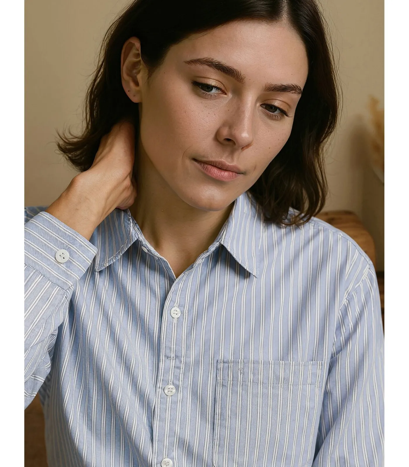 Online Blauw-wit gevoerde damesblouse DAMES Overhemden & Blouses