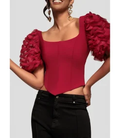 Blouse Met Korte Mouwen “3D Textu Sleeve Scuba Corset Top” DAMES Overhemden & Blouses
