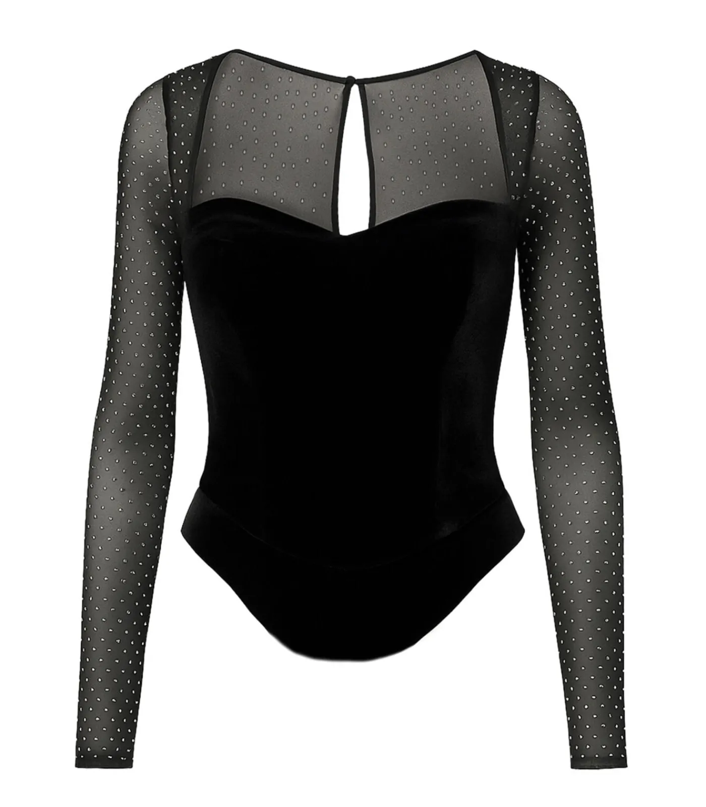 DAMES Goddiva Blouse Met Lange Mouwen “Diamante Long Sleeve Velvet Dipped Hem Top”