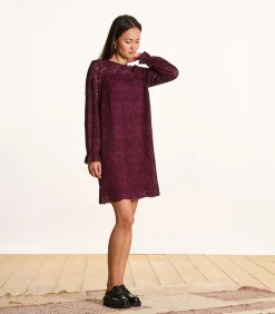 DAMES La Fée Maraboutée Bordeaux korte jurk van kant met lange mouwen