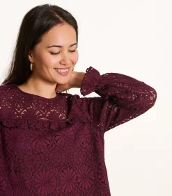 DAMES La Fée Maraboutée Bordeaux korte jurk van kant met lange mouwen