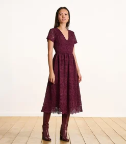 DAMES La Fée Maraboutée Bordeaux midi-jurk van kant met korte mouwen