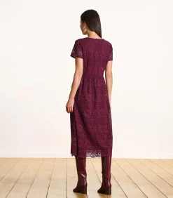DAMES La Fée Maraboutée Bordeaux midi-jurk van kant met korte mouwen