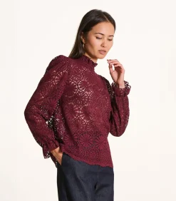 DAMES La Fée Maraboutée Bordeaux top van kant met lange mouwen