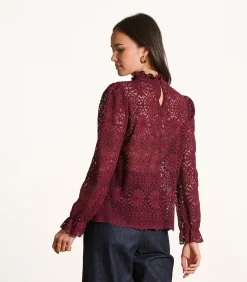 DAMES La Fée Maraboutée Bordeaux top van kant met lange mouwen