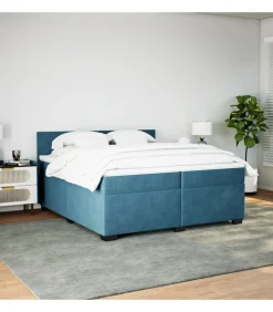 vidaXL Boxspring met matras fluweel donkerblauw 200x200 cm