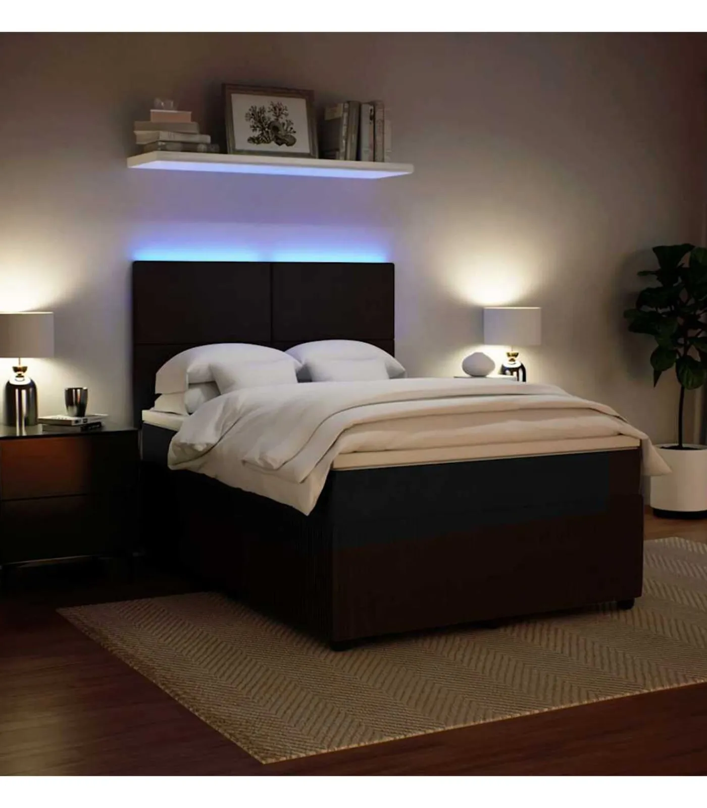 Best Boxspring met matras fluweel zwart 140x200 cm Bedden