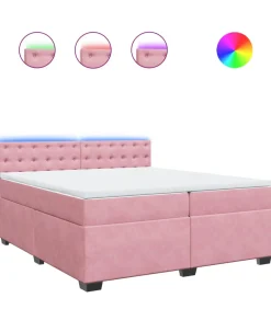 New Boxspring met matras fluweel roze 200x200 cm Bedden