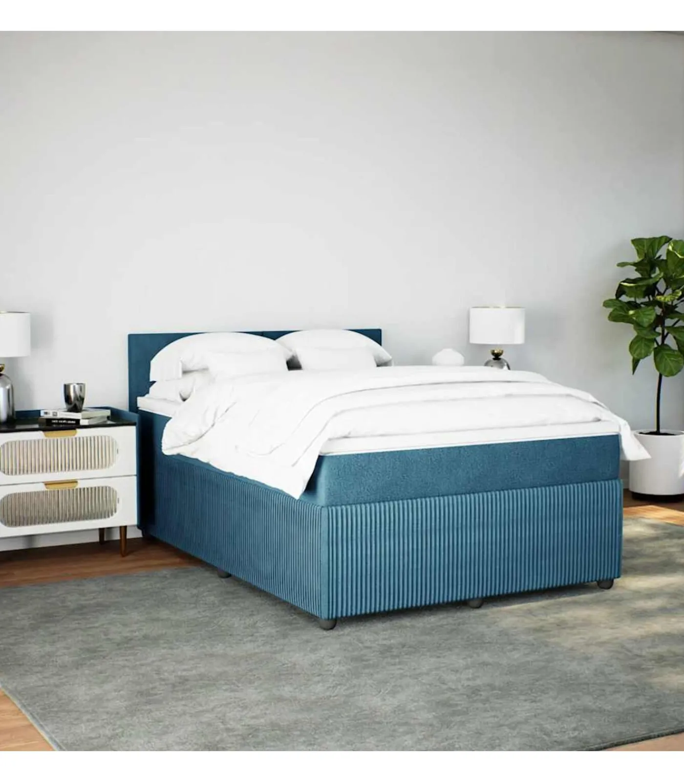 Boxspring met matras fluweel blauw 160x200 cm Bedden
