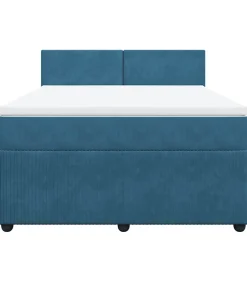 Boxspring met matras fluweel blauw 160x200 cm Bedden