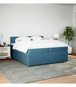 Clearance Boxspring met matras fluweel blauw 200x200 cm Bedden
