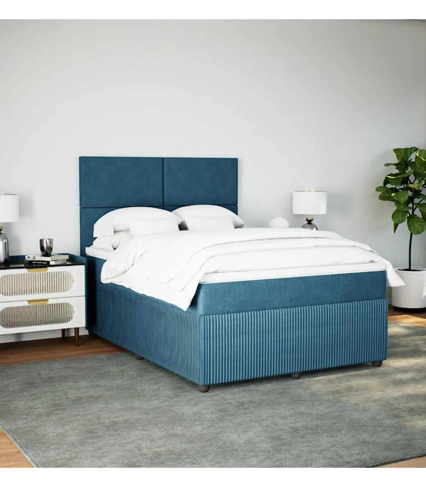 vidaXL Boxspring met matras fluweel blauw 160x200 cm