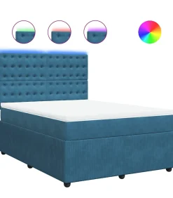 vidaXL Boxspring met matras fluweel blauw 160x200 cm