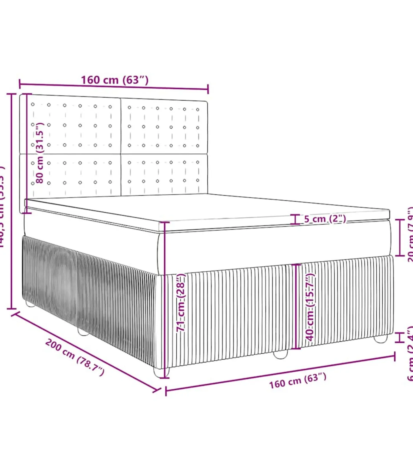 vidaXL Boxspring met matras fluweel donkerblauw 160x200 cm