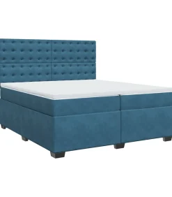 Best Boxspring met matras fluweel blauw 200x200 cm Bedden