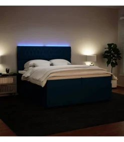 Online Boxspring met matras fluweel blauw 200x200 cm Bedden