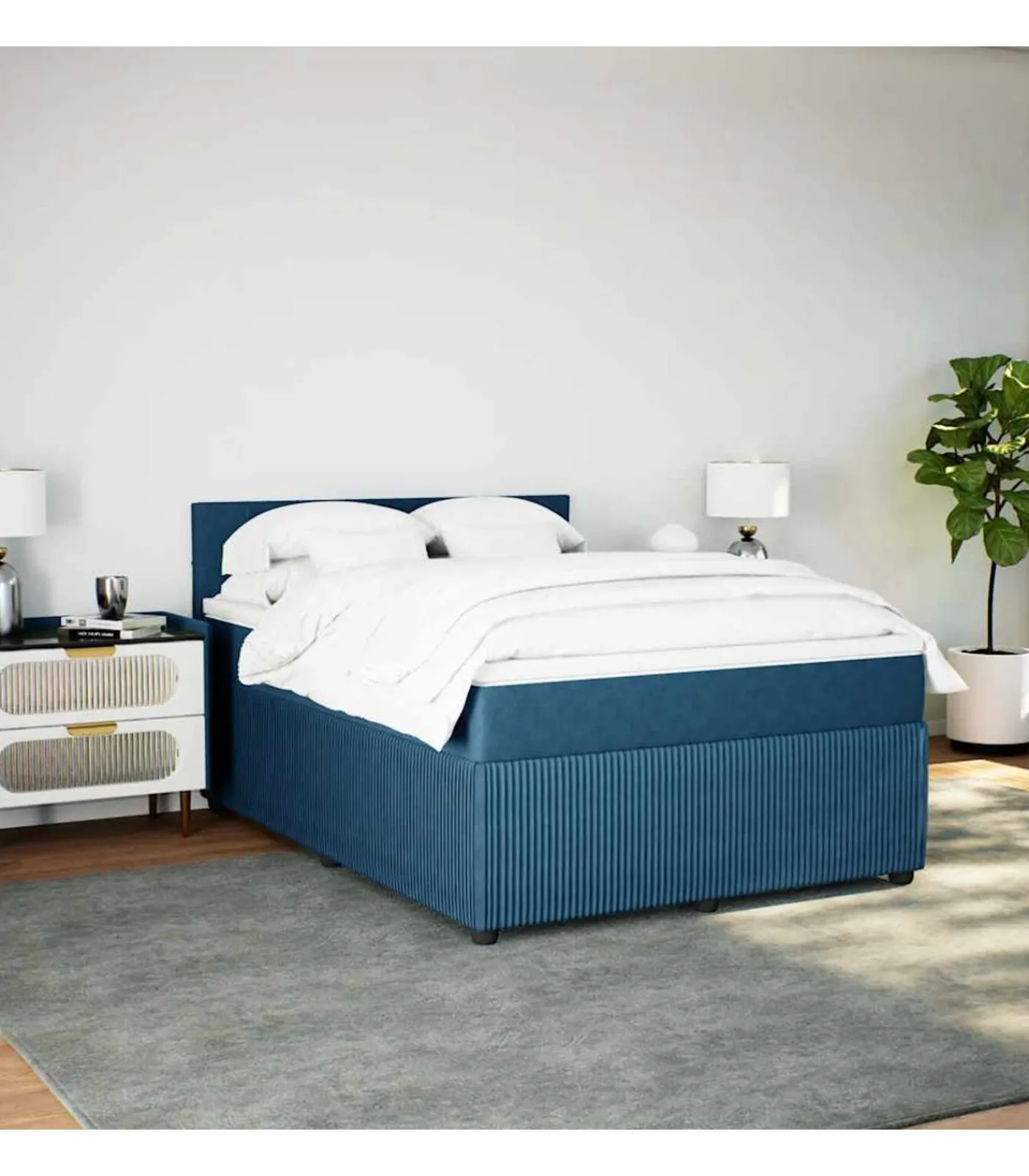 vidaXL Boxspring met matras fluweel blauw 160x200 cm