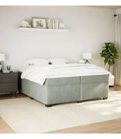vidaXL Boxspring met matras fluweel lichtgrijs 200x200 cm