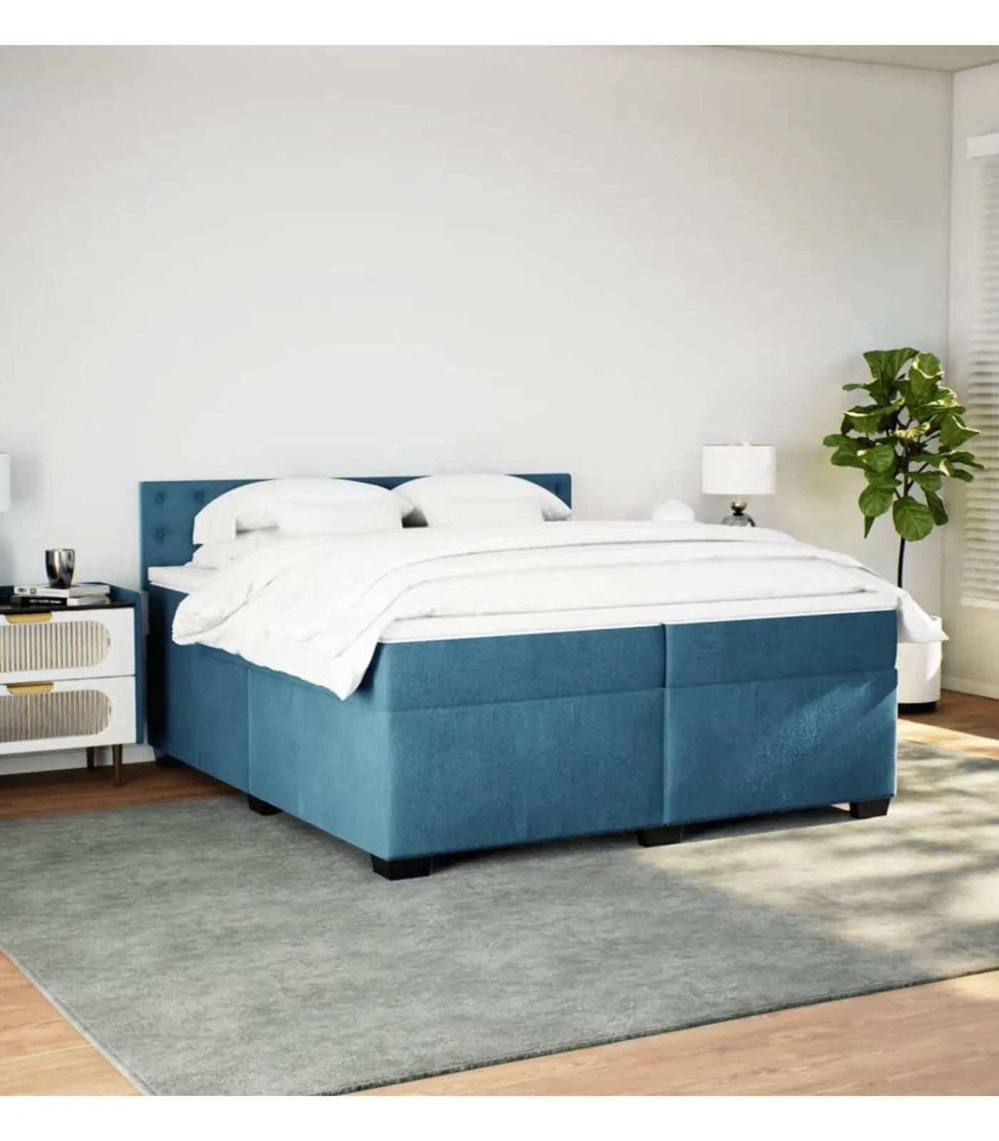 vidaXL Boxspring met matras fluweel blauw 200x200 cm