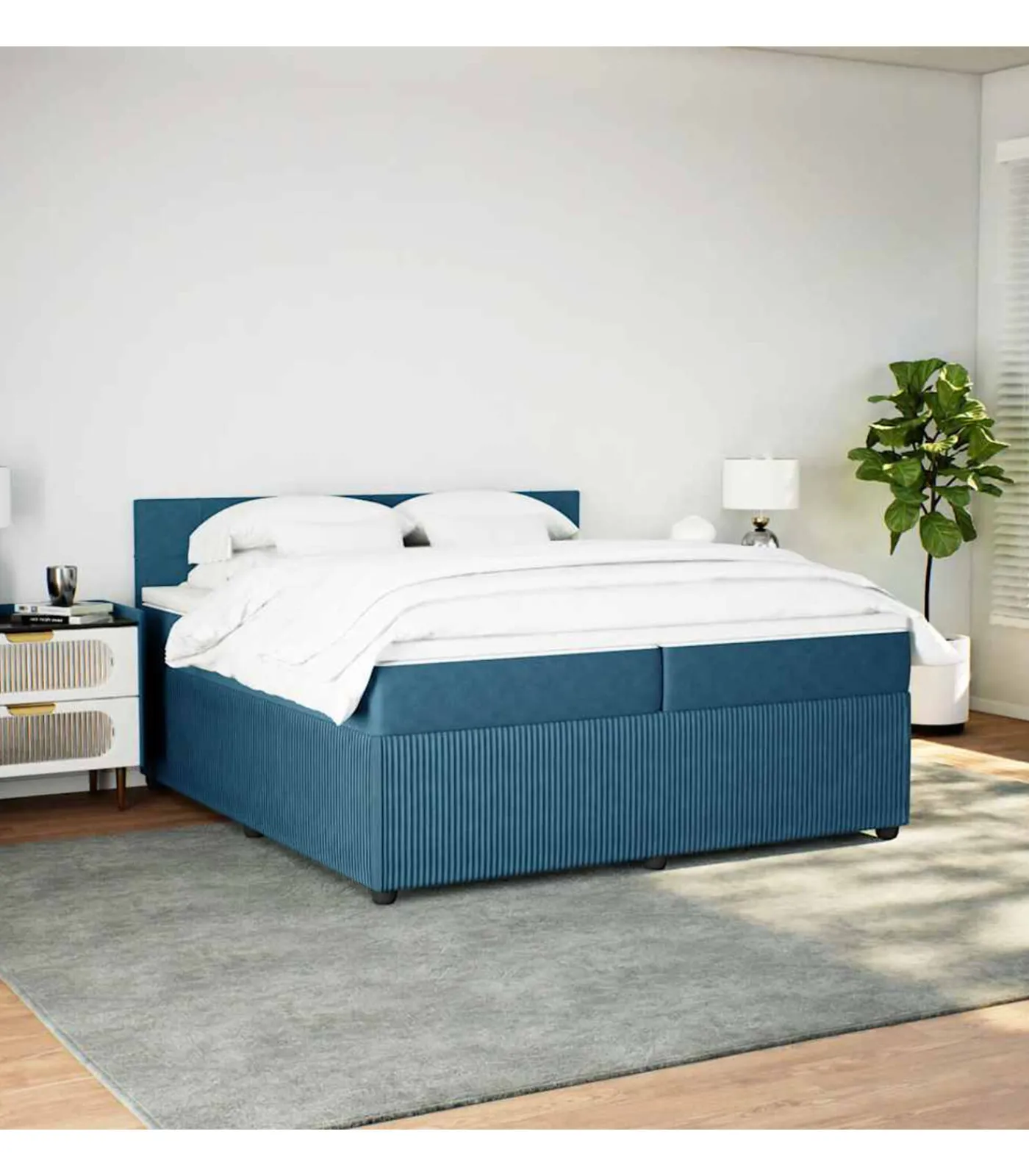 vidaXL Boxspring met matras fluweel blauw 200x200 cm
