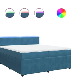 New Boxspring met matras fluweel blauw 200x200 cm Bedden