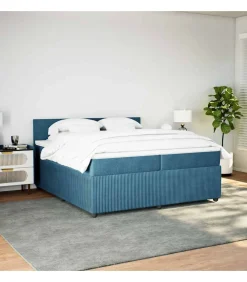 New Boxspring met matras fluweel blauw 200x200 cm Bedden