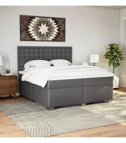 vidaXL Boxspring met matras kunstleer grijs 200x200 cm