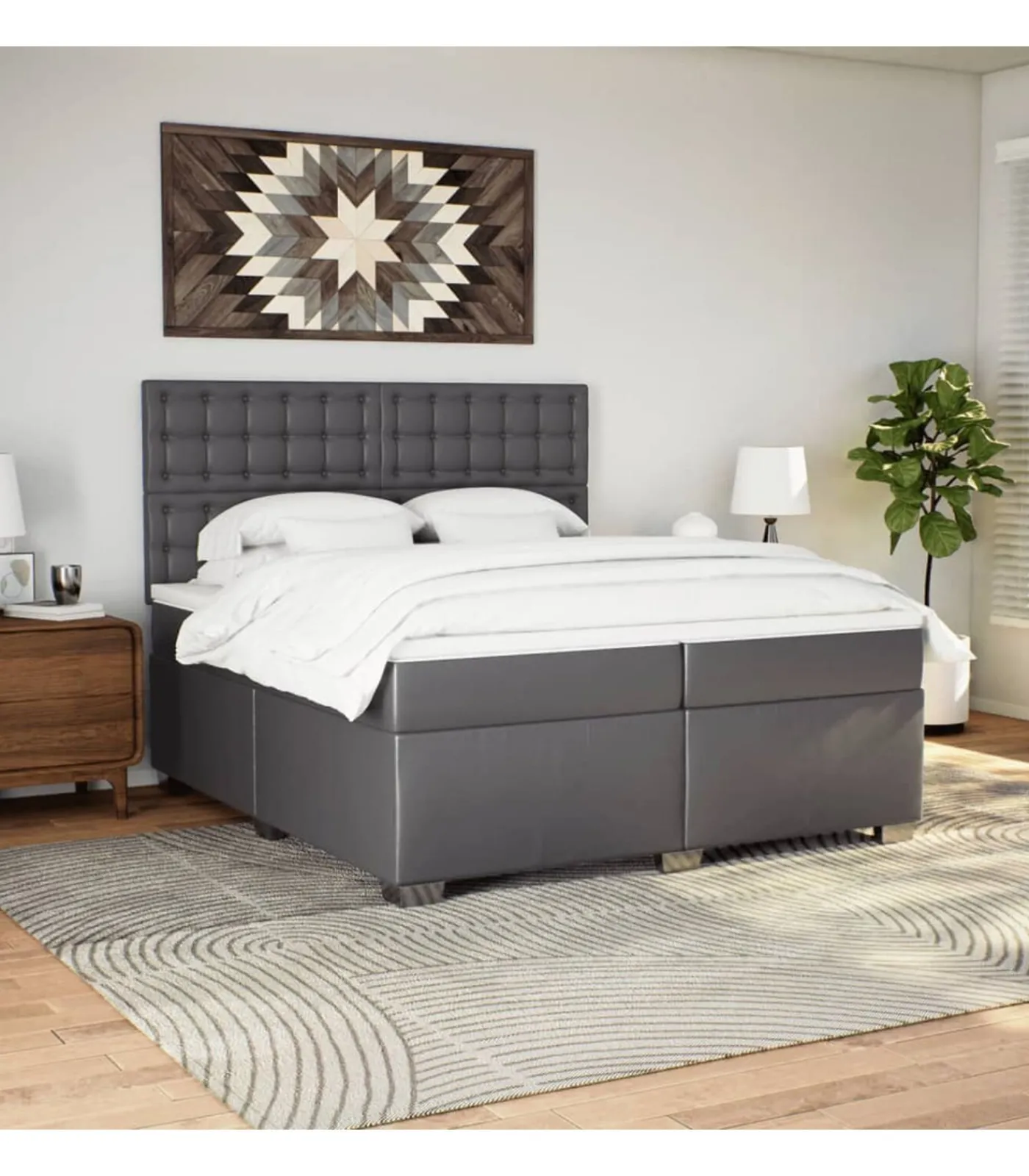 vidaXL Boxspring met matras kunstleer grijs 200x200 cm