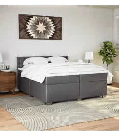 vidaXL Boxspring met matras kunstleer grijs 200x200 cm