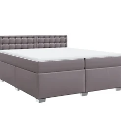 New Boxspring met matras kunstleer grijs 200x200 cm Bedden