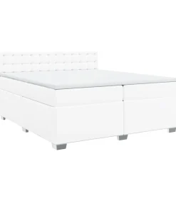 Online Boxspring met matras kunstleer wit 200x200 cm Bedden