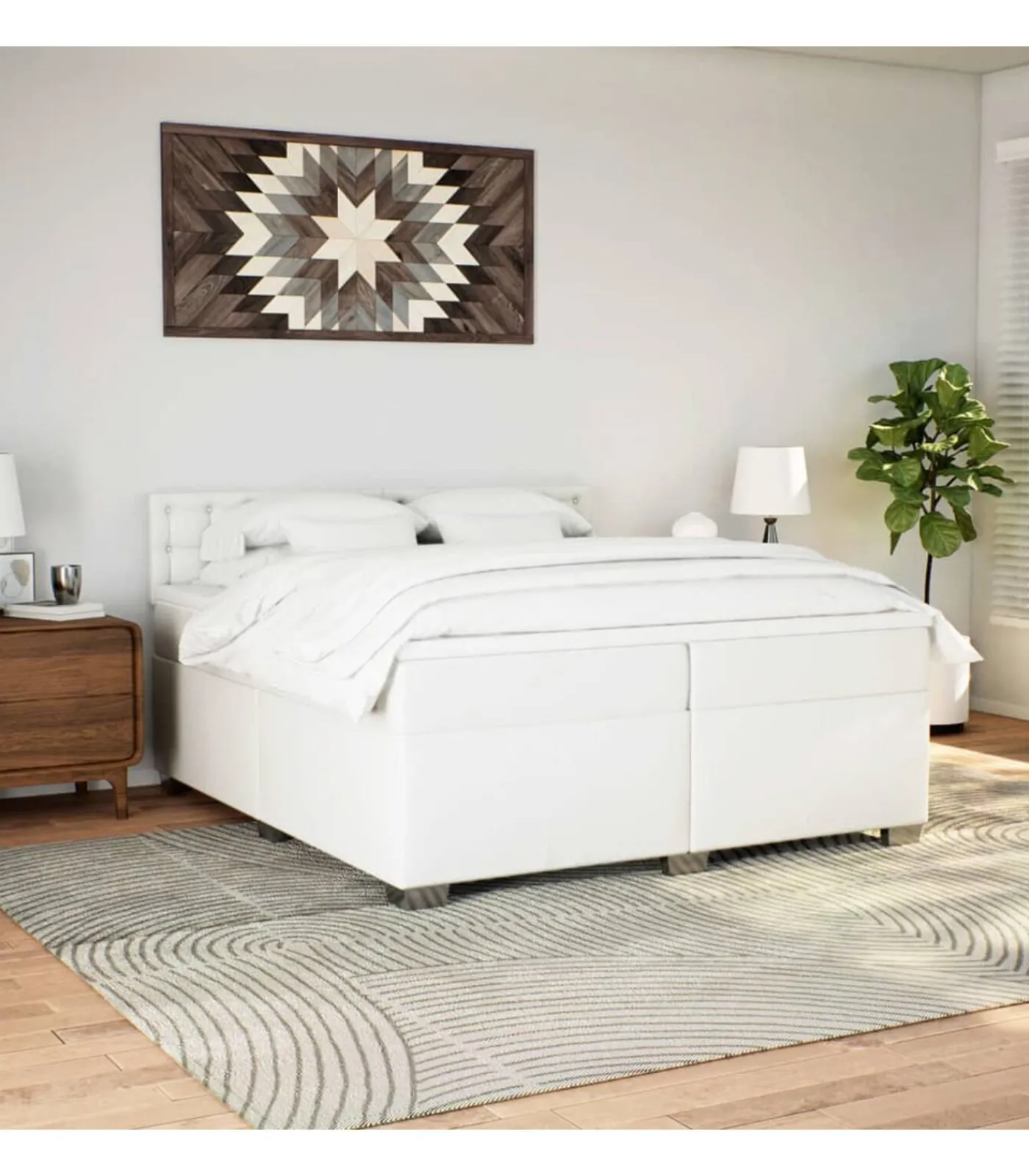 Online Boxspring met matras kunstleer wit 200x200 cm Bedden