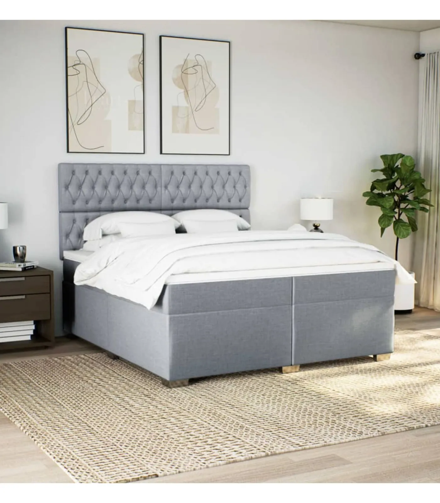 Discount Boxspring met matras stof lichtgrijs 200x200 cm Bedden