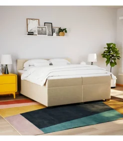 vidaXL Boxspring met matras stof crèmekleurig 200x200 cm