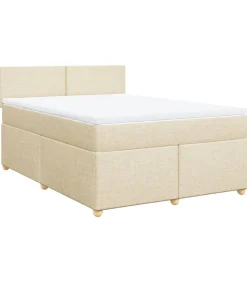 vidaXL Boxspring met matras stof crèmekleurig 160x200 cm