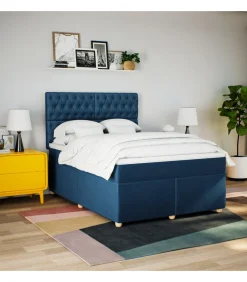 vidaXL Boxspring met matras stof blauw 140x200 cm