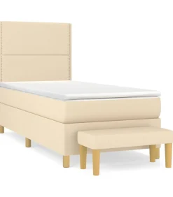vidaXL Boxspring met matras stof crèmekleurig 90x200 cm