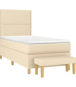 vidaXL Boxspring met matras stof crèmekleurig 90x200 cm