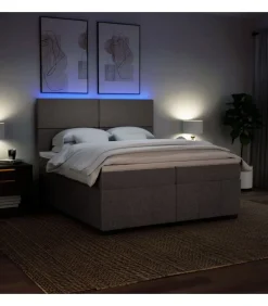 New Boxspring met matras stof taupe 200x200 cm Bedden