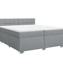 vidaXL Boxspring met matras stof lichtgrijs 200x200 cm