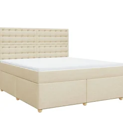 Discount Boxspring met matras stof crèmekleurig 180x200 cm Bedden