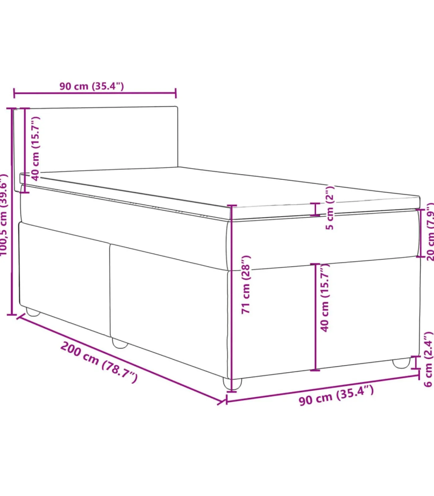 vidaXL Boxspring met matras stof donkerbruin 90x200 cm