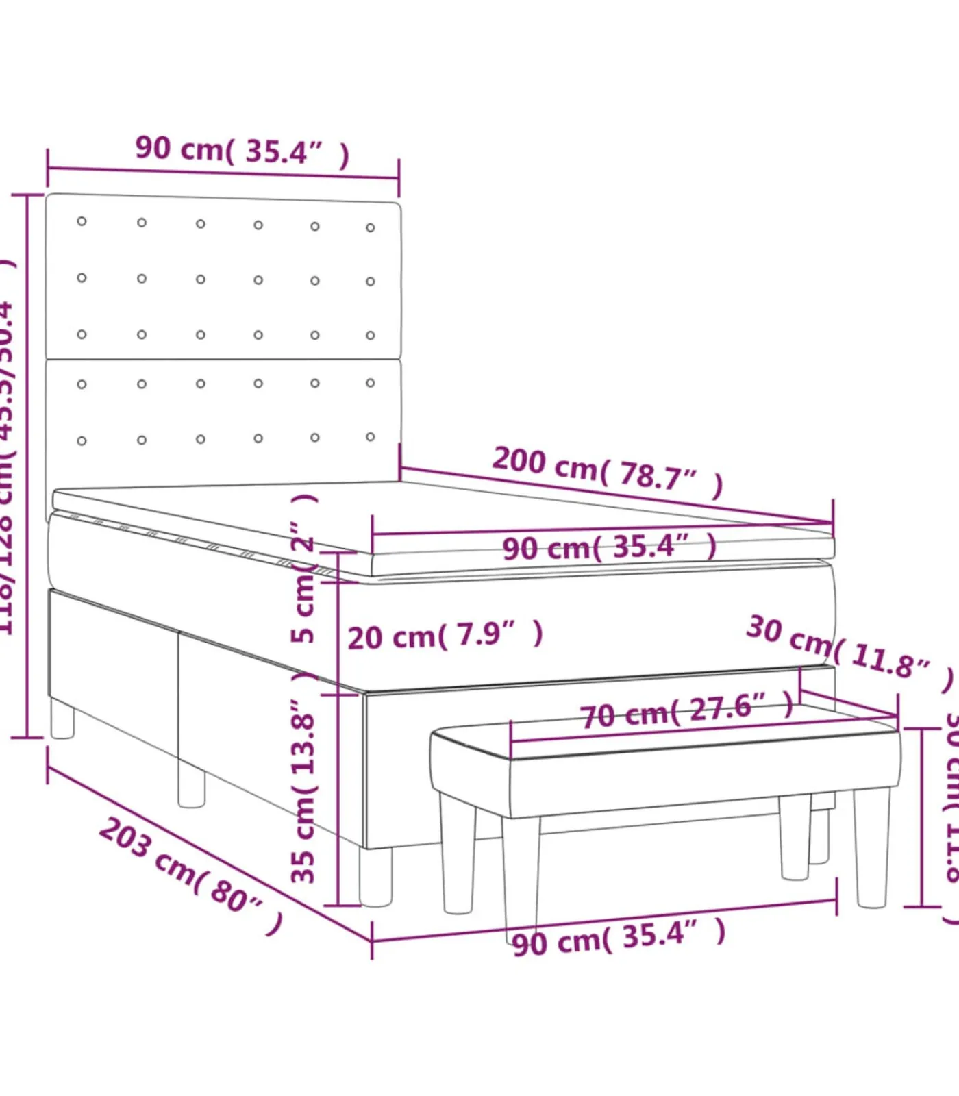 vidaXL Boxspring met matras stof crèmekleurig 90x200 cm