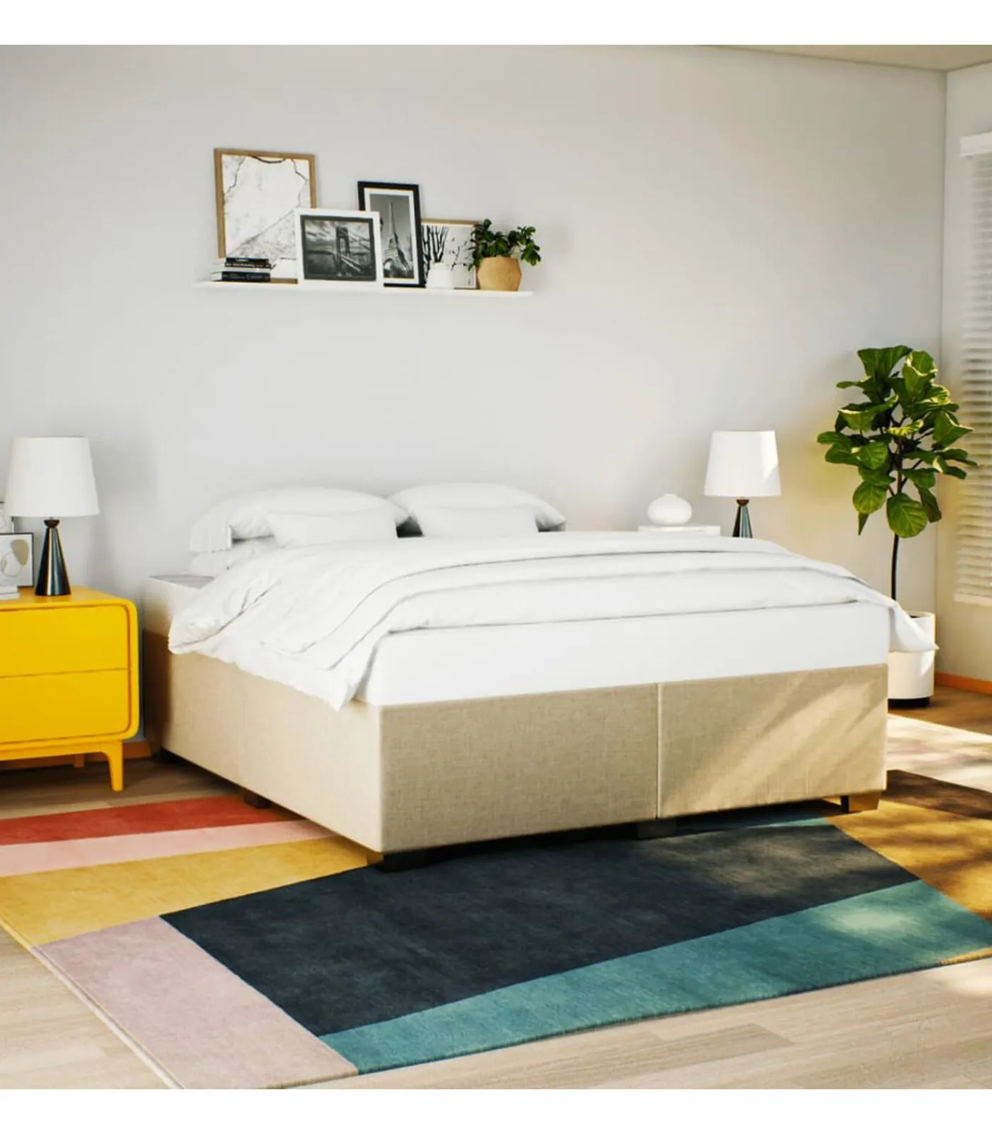 Outlet Boxspring met matras stof crèmekleurig 200x200 cm Bedden