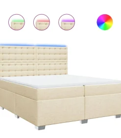 Boxspring met matras stof crèmekleurig 200x200 cm Bedden