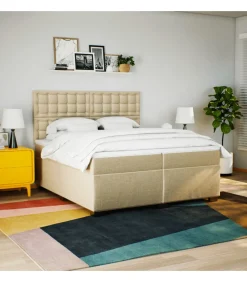Boxspring met matras stof crèmekleurig 200x200 cm Bedden