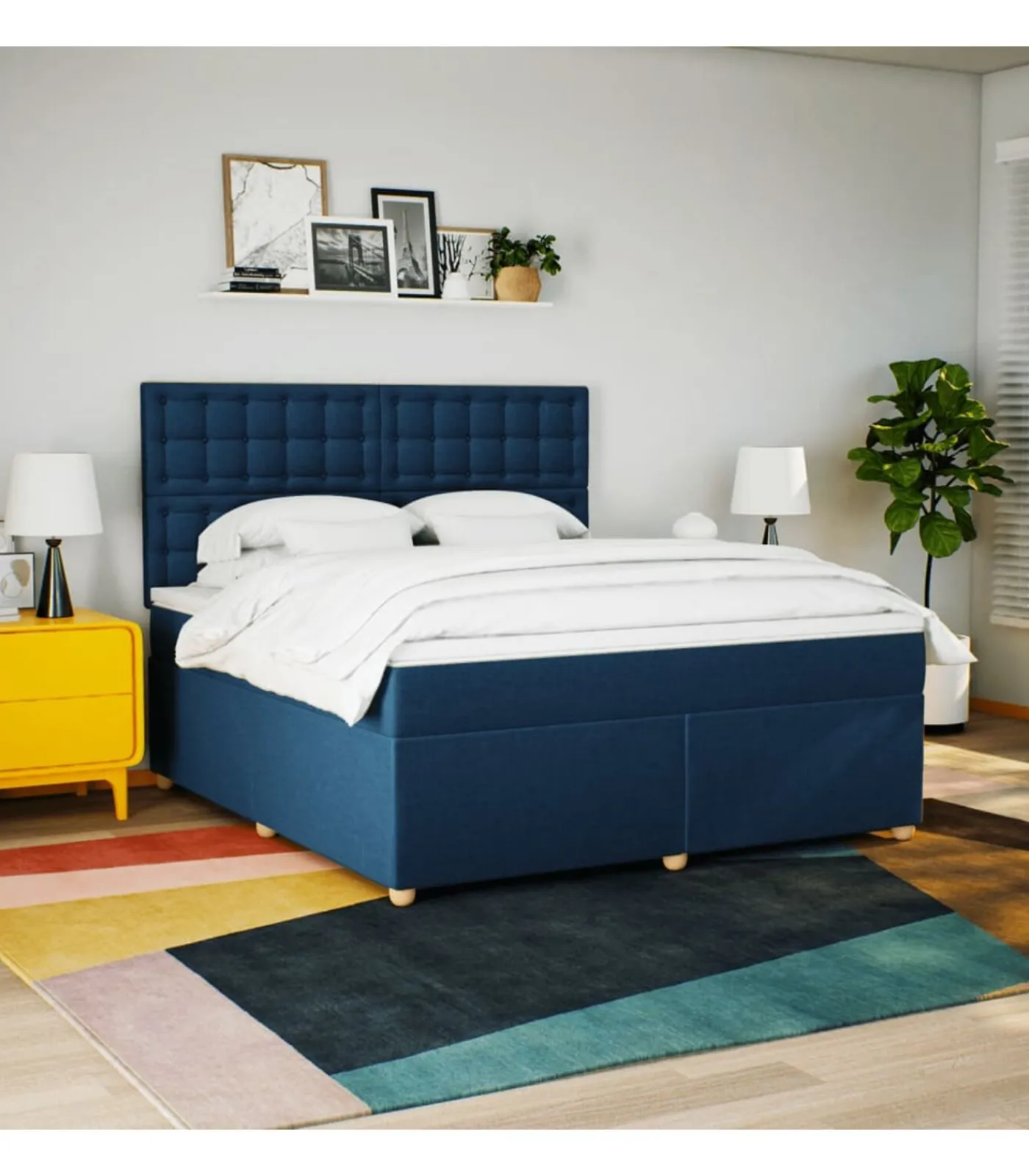 Hot Boxspring met matras stof blauw 180x200 cm Bedden