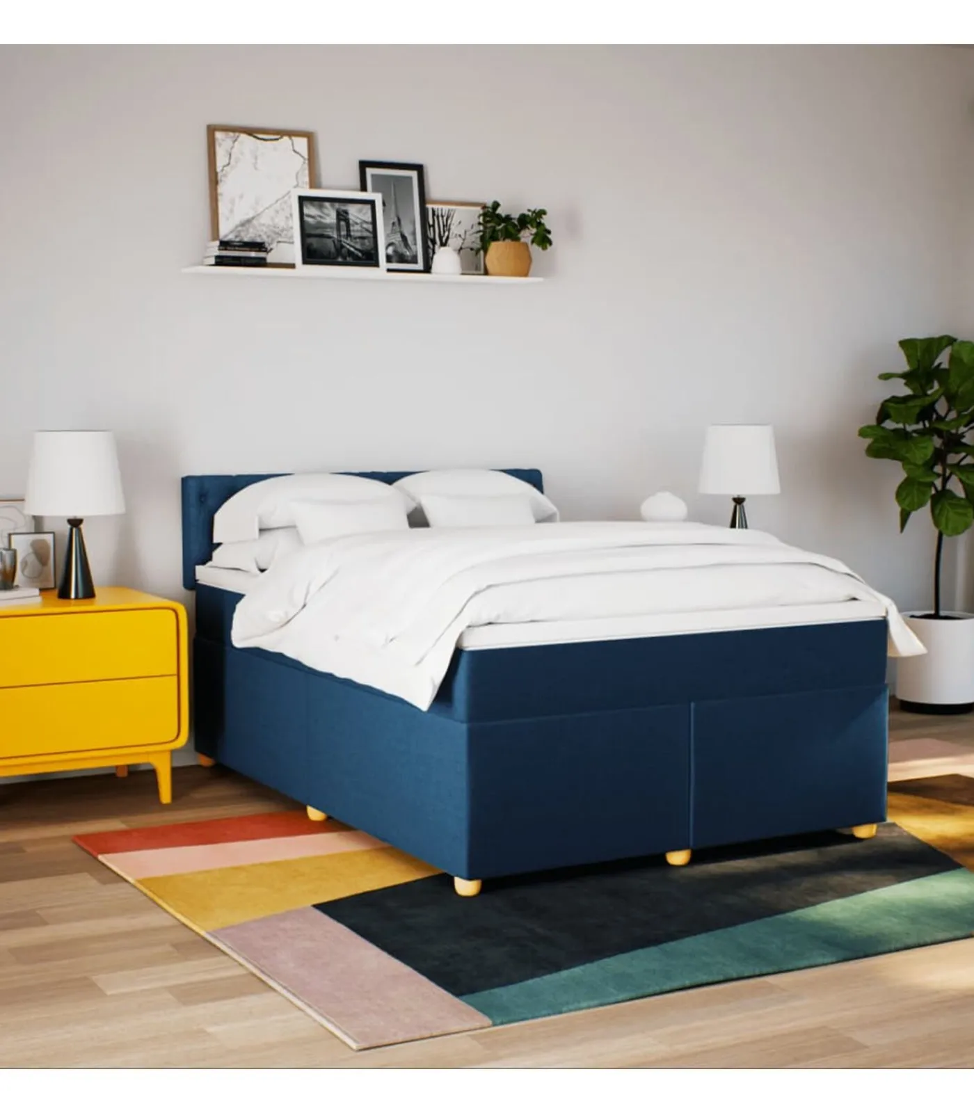 vidaXL Boxspring met matras stof blauw 140x200 cm