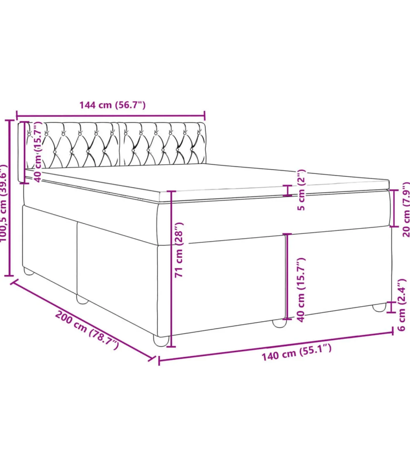 vidaXL Boxspring met matras stof blauw 140x200 cm