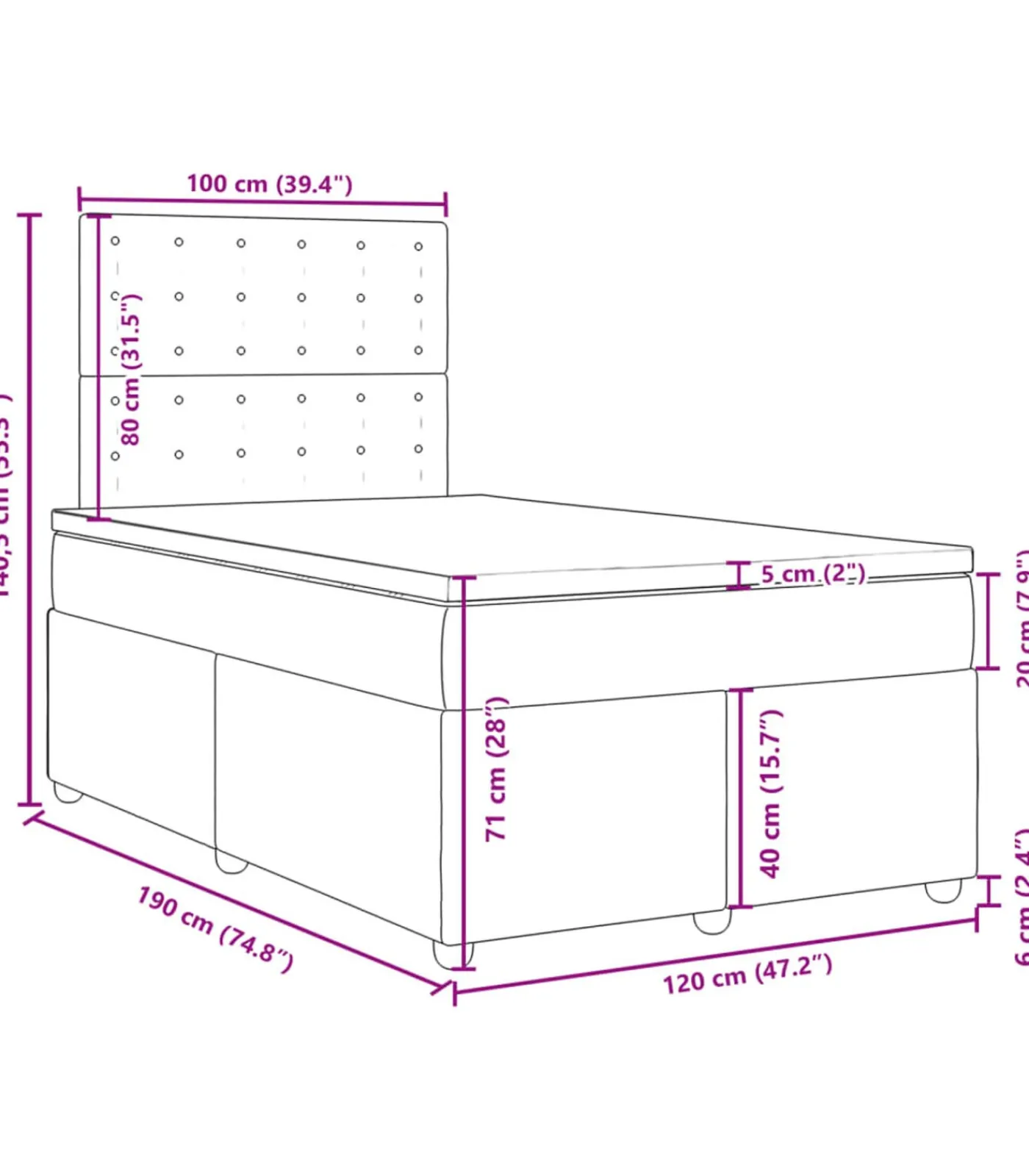 vidaXL Boxspring met matras stof taupe 120x190 cm